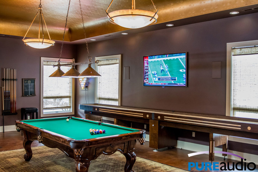 Flat Screen TV and Hidden In-Wall Speakers for a Billiard Game Room Commercial Audio and Video Installation by Pure Audio in Columbia MO